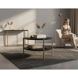 STOLIK KAWOWY z Drewna Litego Dębowego Blat Czarny Płyta MDF  STK-937